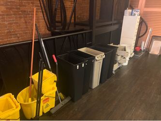 Janitorial mop buckets garbage cans