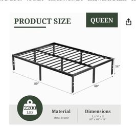 Queen size bedframe 14 inch metal platform