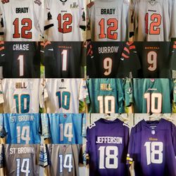 Buccaneers Bengals Dolphins Lions Vikings Tom Brady Jamarr Chase Joe Burrow Tyreek Hill Amonra St Brown Justin Jefferson stitched Jersey Brand new