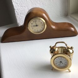 Lot of 2  Miniature CLOCKS ~ Myrtle Mantle  ~ BRASS Alarm  Clock
