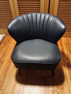 Navy Blue Leather Tub Accent Chair