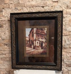 LN 21"x19" Framed & Matted Picture house w/flowers