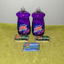 2 Ajax Dish Liquid 52oz /3 Scrub Sponge 