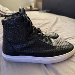 Rare! Filling Pieces - Amsterdam Men’s Woven Leather High-Top Shoes. Mens size: 10 (Euro 43). Black/White. Genuine Woven Leather. Handmade in Portugal