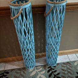 Turquoise Rattan Candle/Plant Holder