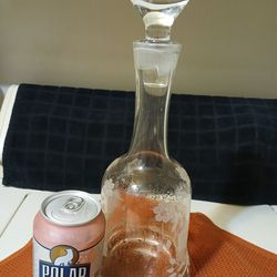Vintage Etched glass wine decanter. OBO