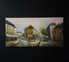 Mid-century impressionistic Parisian street scene oil painting signed by Burnett
