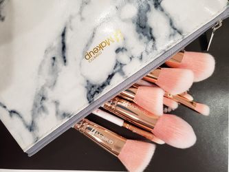 10pcs pink marble makeup brush set with bag