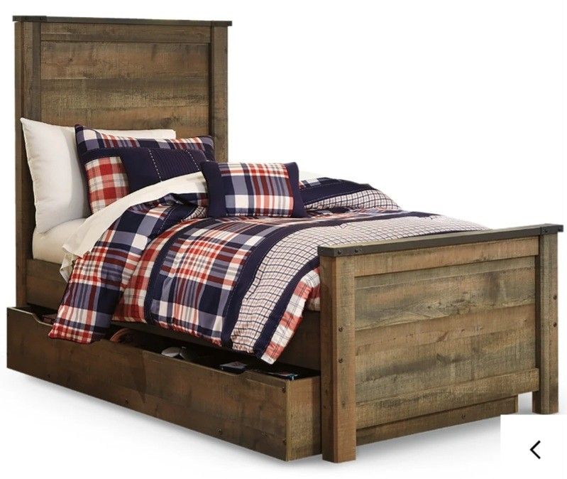 Trinell Twin Panel Bed with 1 Large Storage Drawer + Nightstand