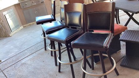 Set of 4 Swivel Bar Stools with Nailhead Trim