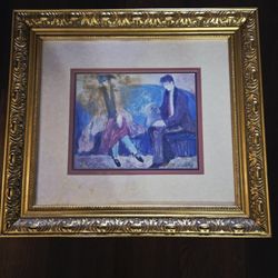 Vintage Framed Serigraph Print by BARBARA A. WOODS Titled "DADDY'S HOME" Pencil Signed &Numbered 18"×20"