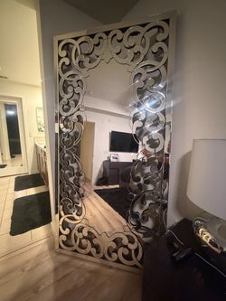 Large Floor Mirror with Mirrored Scroll Frame