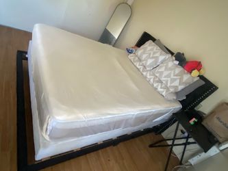Queen Bed Frame with Upholstered Headboard