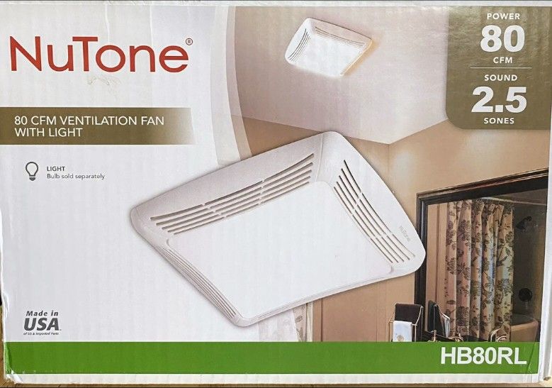 NuTone 80 CFM Bathroom Exhaust Fan With Light Ceiling Mounted Model HB80RL