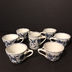 Blue Danube Made in Japan Set of 6 Blue Floral Coffee Cups & 1 Tea Cup