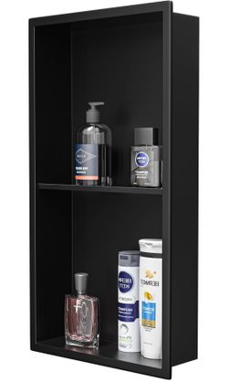 Black Shower Niche 24x12 Stainless Steel Recessed Bathroom Shelf No Tile Needed