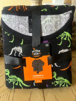 Hyde & Eek Women's  3X Dino 2-Pc Halloween Pajama PJ Set Skeleton Dinosaurs Dino