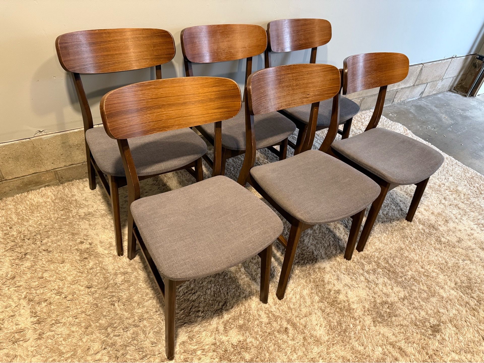 Modern Walnut Dining Chairs Set of 6