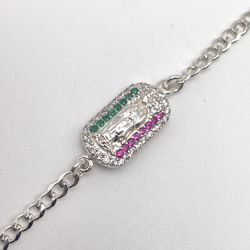 Solid 925 Sterling Silver Virgin Mary Virgen Maria Bracelet Catholic Jewelry 7”