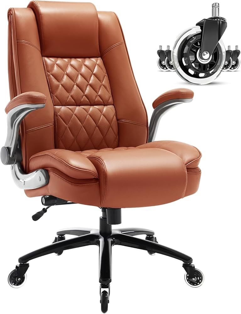 High Back Office Chair-Flip-up Arms Executive Computer Desk Chair, Built-in Lumbar Support Thick Padded Adjustable Rock Tension Ergonomic Design for B
