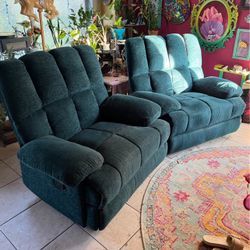2 Teal Overstuffed Recliners OBO 