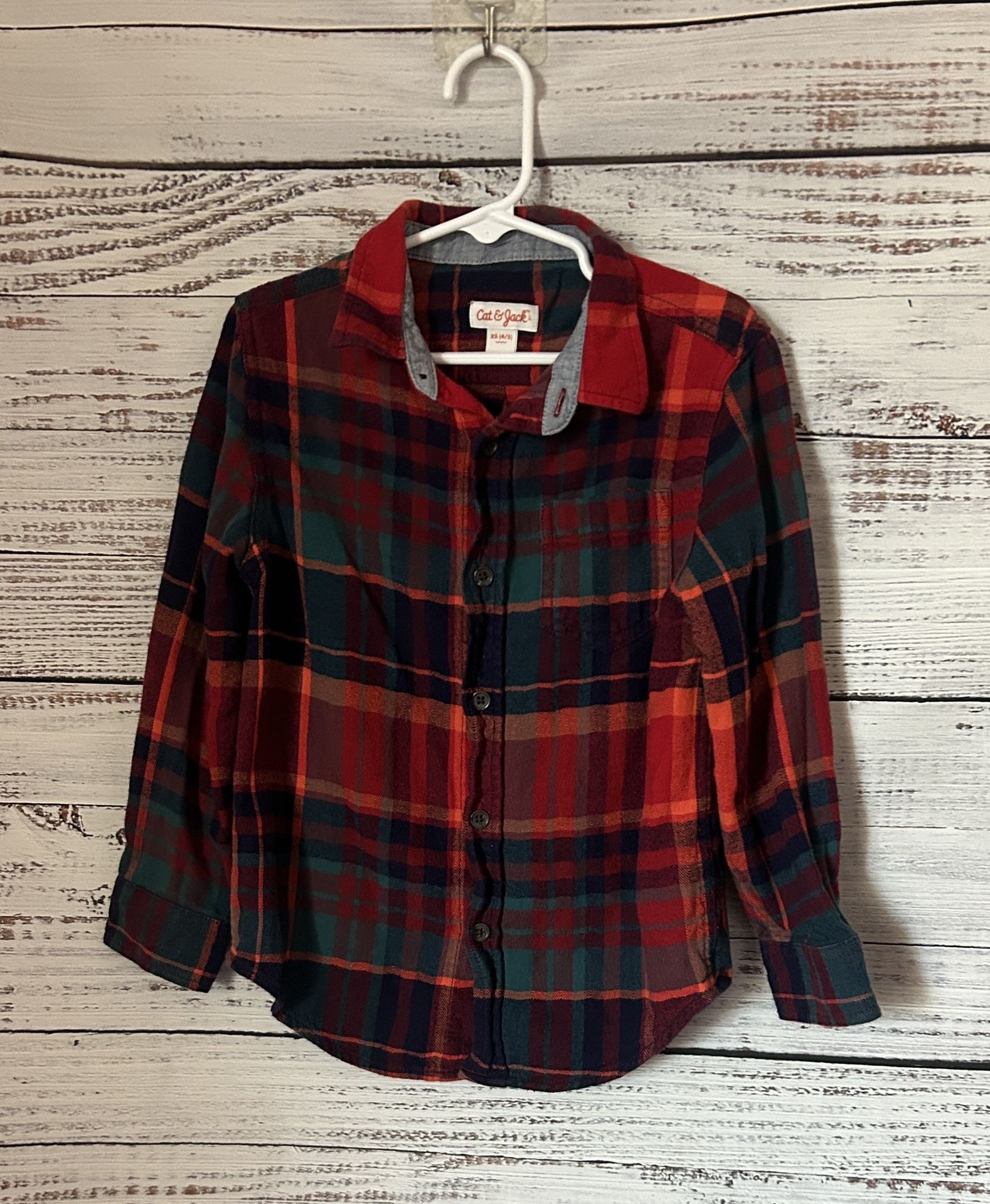 Cat & Jack Kids Plaid Button Down Shirt - Red and Blue size XS 4/5