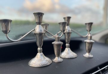 Sterling Silver Candle Holders And Salt And Pepper