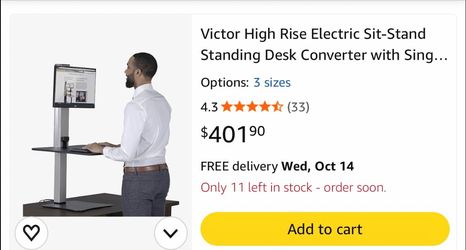 Victor High Rise Electric Sit-Stand Standing Desk Converter with Single Monitor Stand - Height Adjustable Office Desk Workstation for Home, 28" x 23" 
