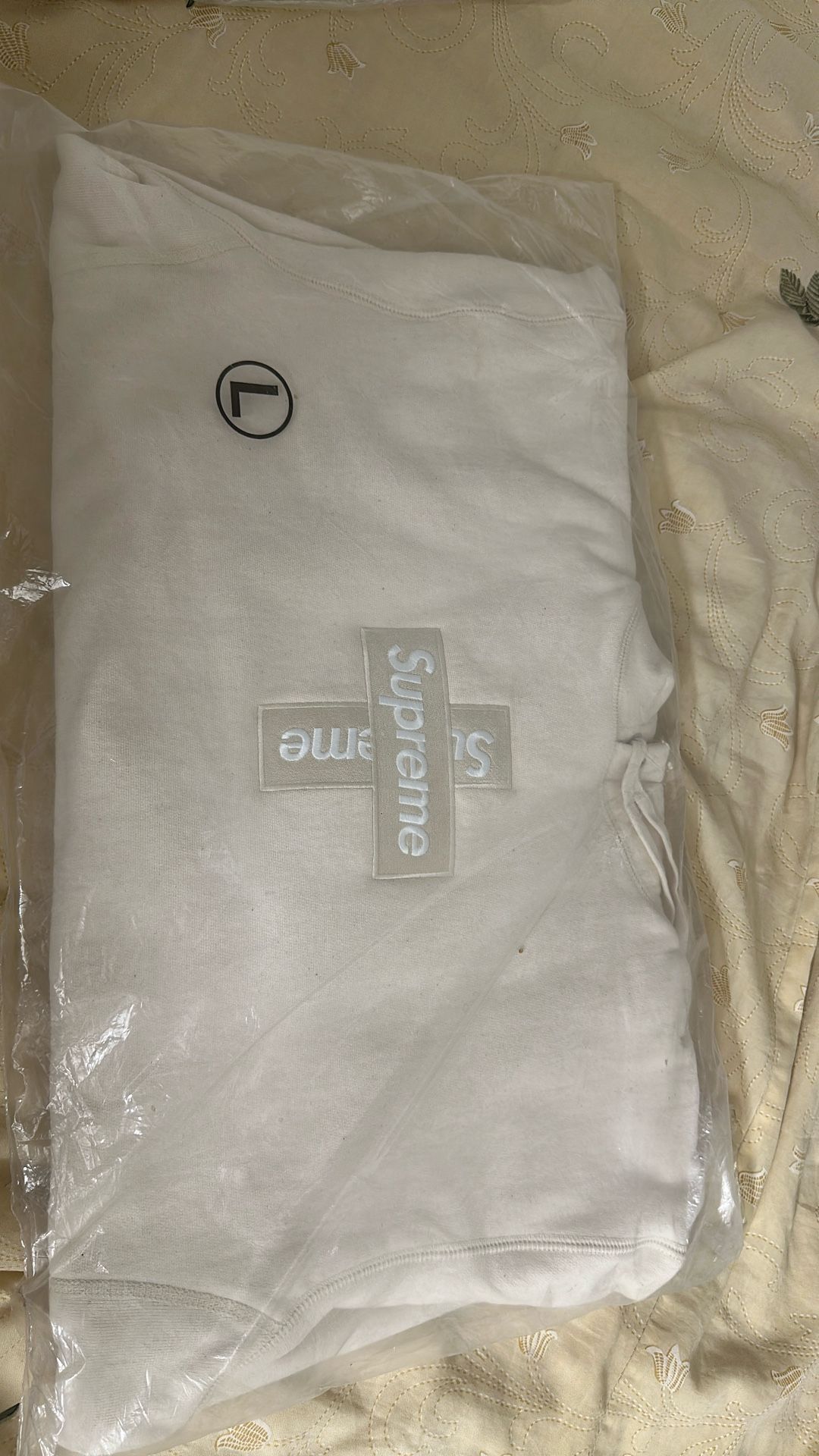 Supreme Cross Box Logo Hooded Sweatshirt (FW20) Natural, L