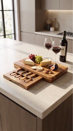 BULK LOT - 170 NEW Acacia Wood Cheese Board with 4-Piece Knife Set 26” x 8” x 1.5”