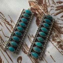 Handmade Natural Turquoise And Sterling Silver Earrings 