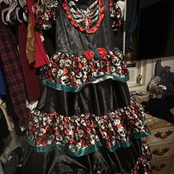 Dia De Los Muertos Halloween Costume Kids L/XL