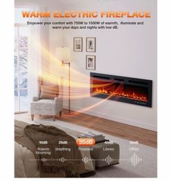 Electric Fireplace 60Inch,Realistic Flame Electric Fireplace Heater,Log Set/Crystal Flames W with Timer Inserts/Wall Mounted/TV Stand Touch Sc