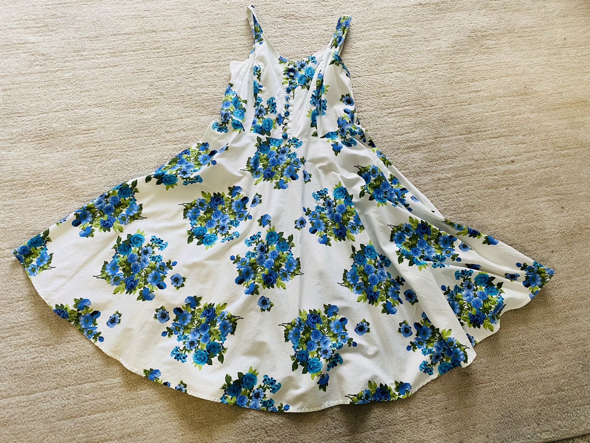 XL Belle Poque Pinup Retro Blue Floral Dress