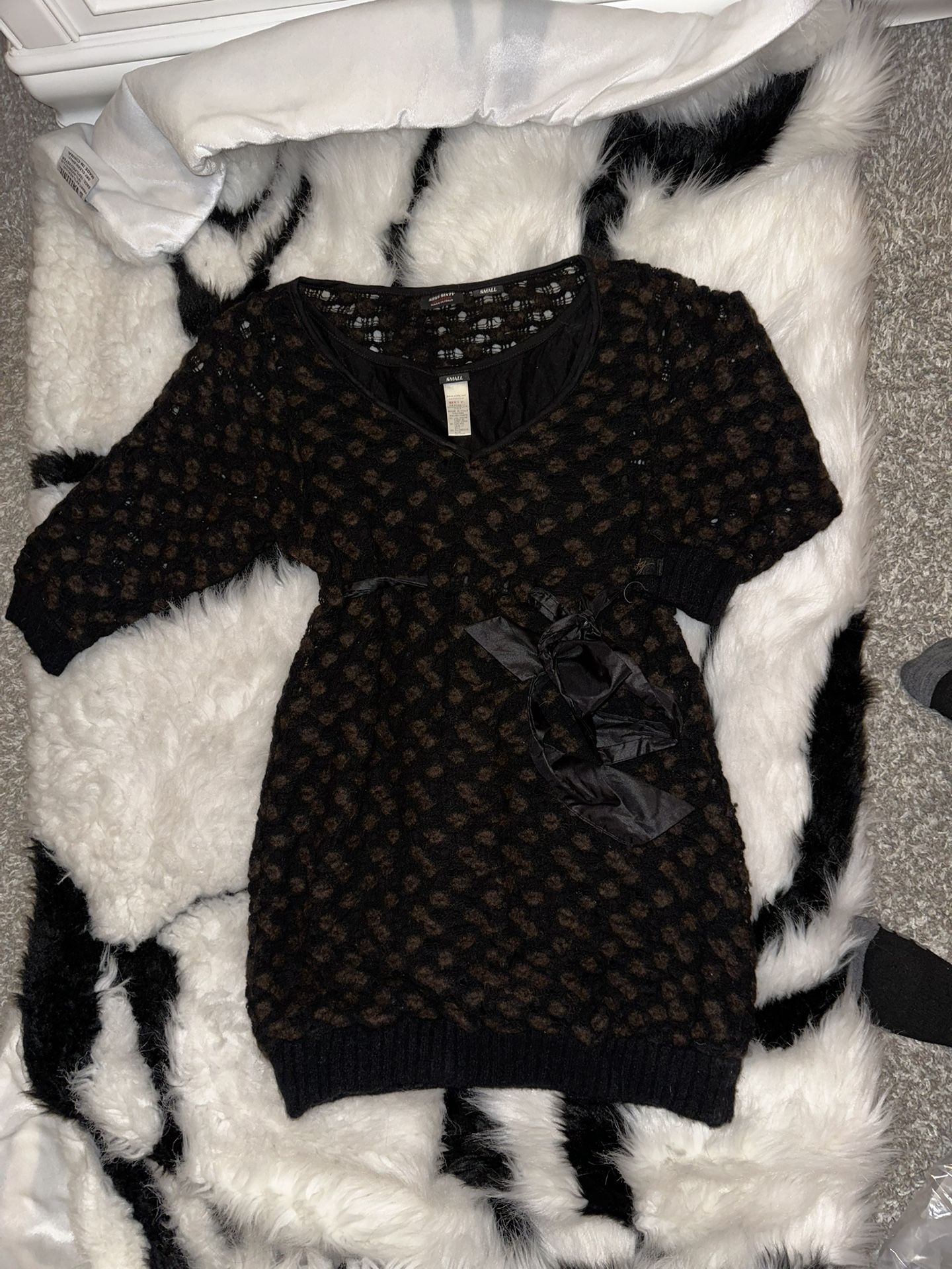 Black and Brown Knit Dress with Bow