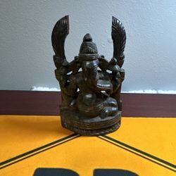 Rare Hand Carved Antique Hindu God Ganesha Wood Figurine Statue