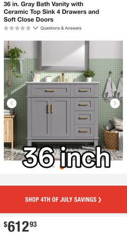 36 in. Freestanding Single Sink Gray Bath Vanity with White Ceramic Top