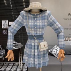 2 Pieces Blue Sweater + Skirt ( Size S)