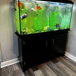 100 gallon fish tank wood cabinet doors all accessories w filter w fish