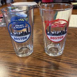 2 New Unused 6” H Boston Budweiser Pint Glasses