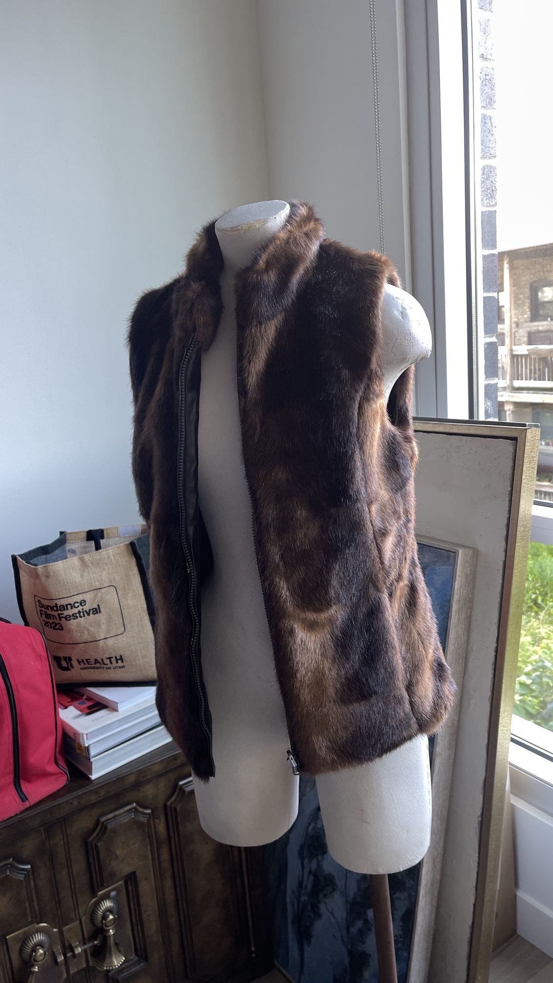 Brown faux fur vest