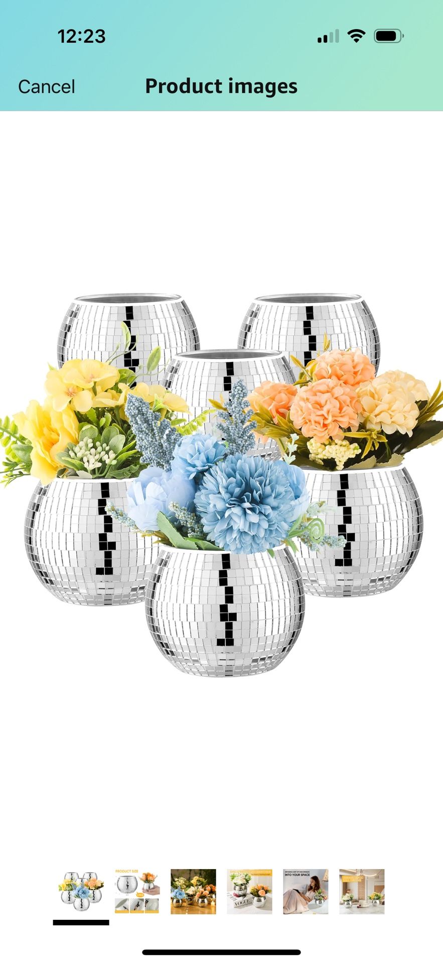 6 Pcs Disco Ball Vase Disco Ball Planter for Centerpieces Disco Ball Decor Flower Vase with Silver Mirror Glass for Wedding, Birthday, Party (3" X 4")