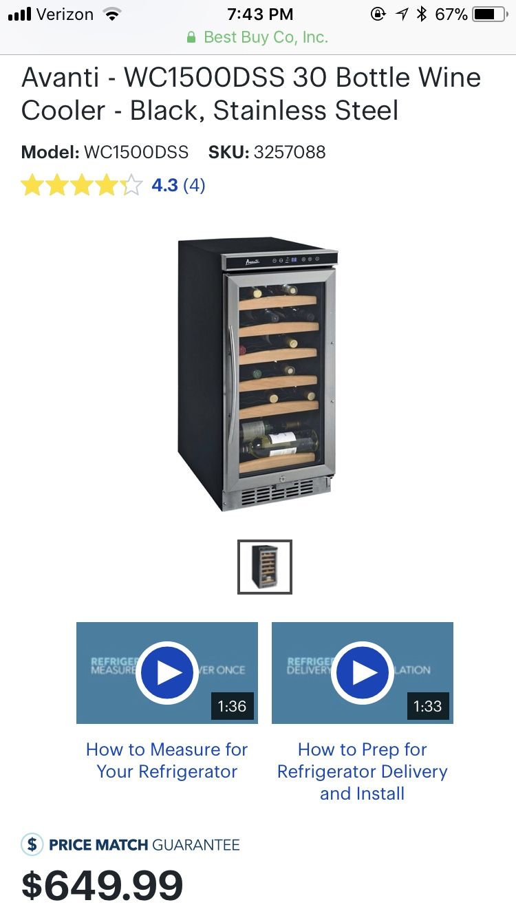 Avanti 30 Bottle Wine Cooler for Sale in Scottsdale, AZ OfferUp