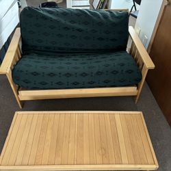 Futon - Wood Frame And Thick Mattress - Great Condition