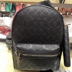 Coach Backpack Backpacks And Wallet 2 Piece Set Leather Black Gold 