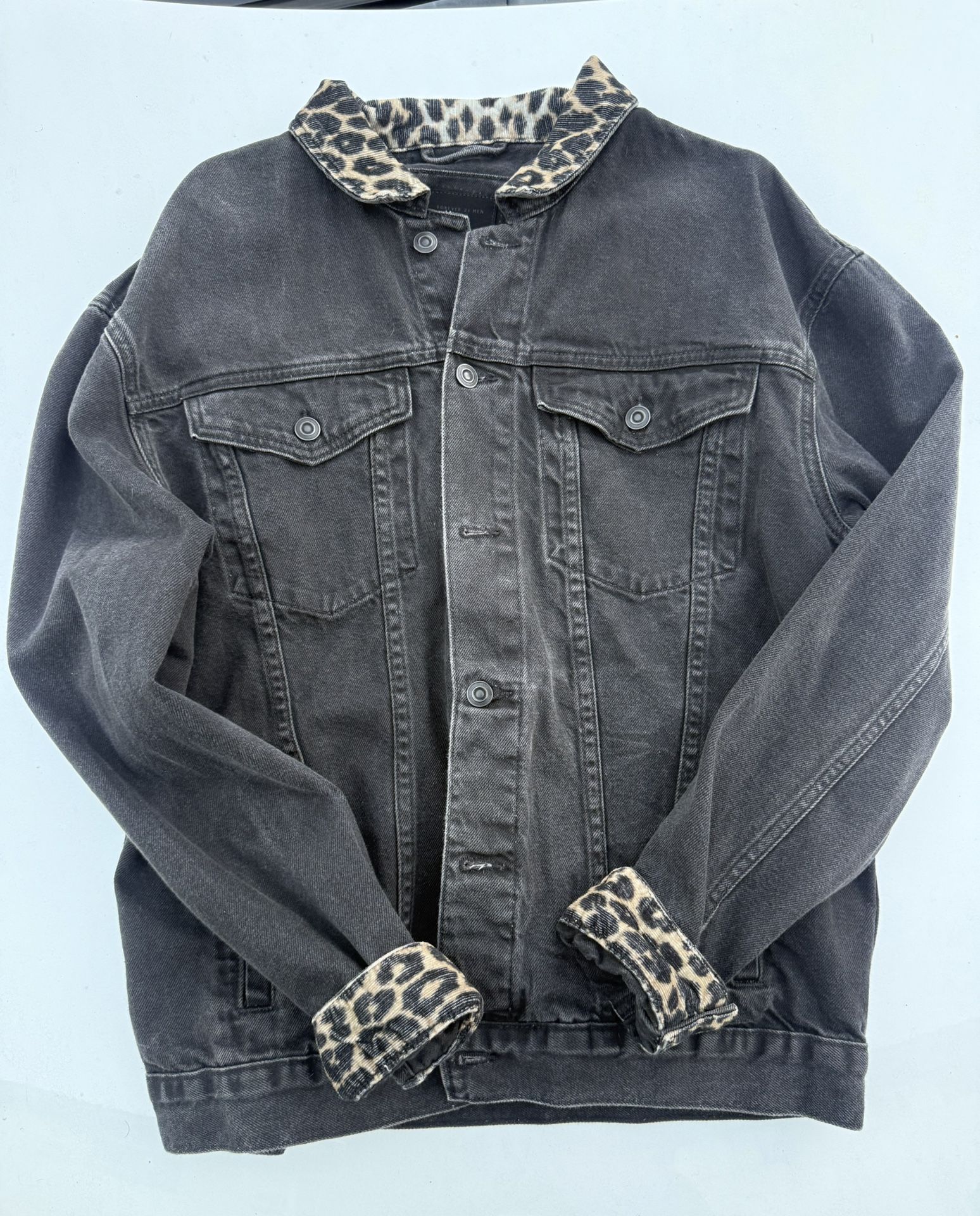 Black Denim Jacket Leopard Collars