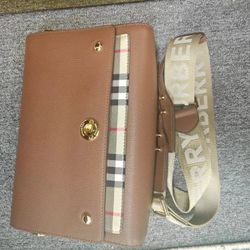 Burberry Leather&Vintage Check Note Crossbody Bag