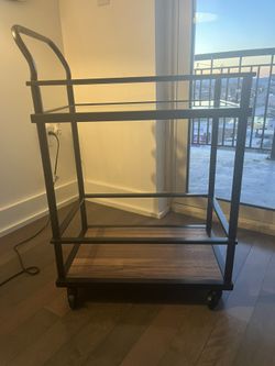 Bar Cart - Tempered Glass, black steel, two-tiered