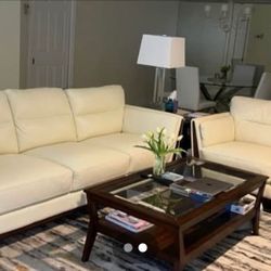 Set of 3 deep brown wooden tables with glass inserts!