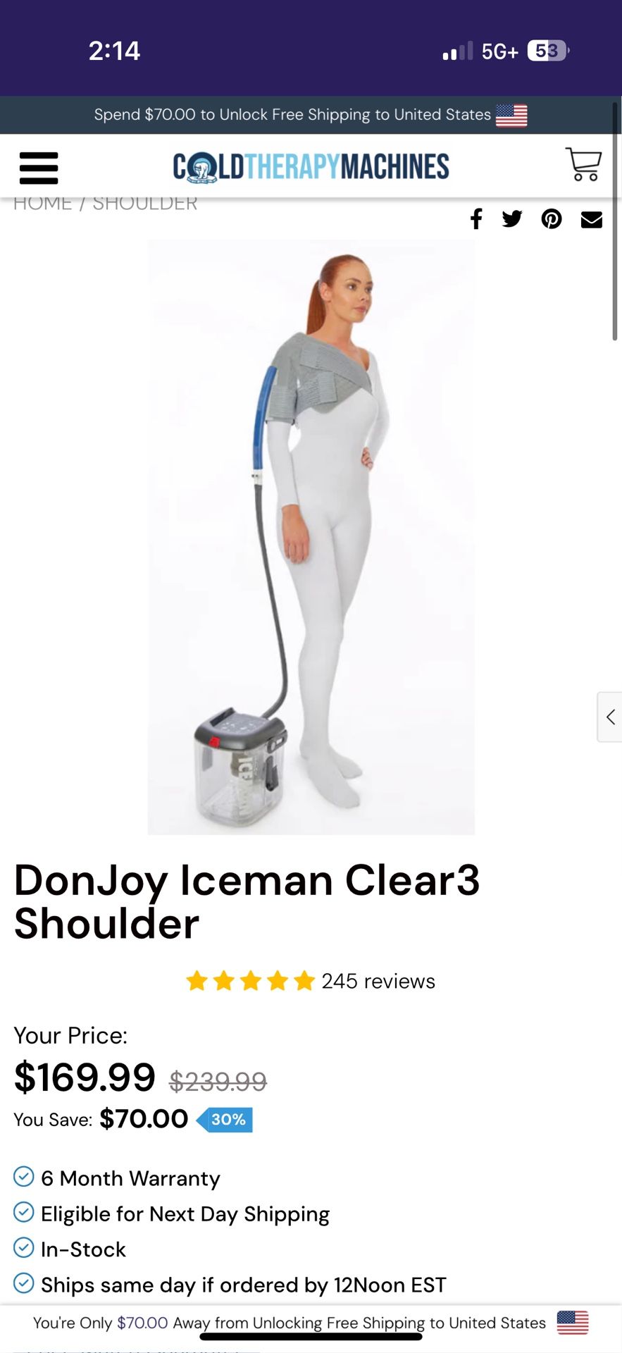 DonJoy Iceman Clear3 Shoulder Cold Therapy Machine 